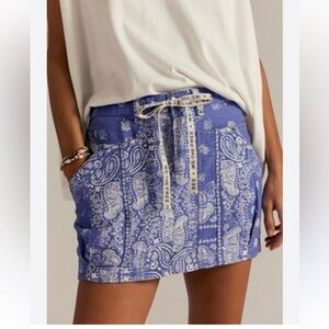 We The Free Blue Paisley Drawcord Mini Skirt